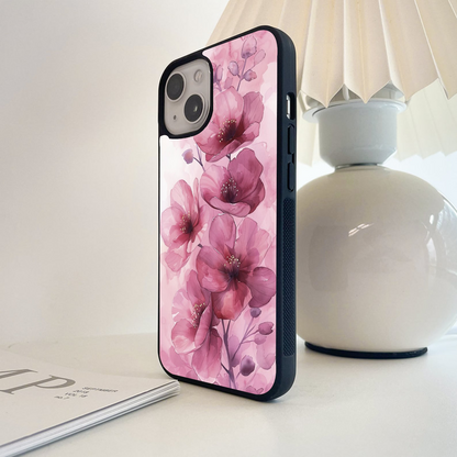 Pink Floral Glass Case