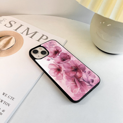 Pink Floral Glass Case