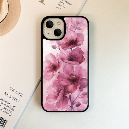 Pink Floral Glass Case