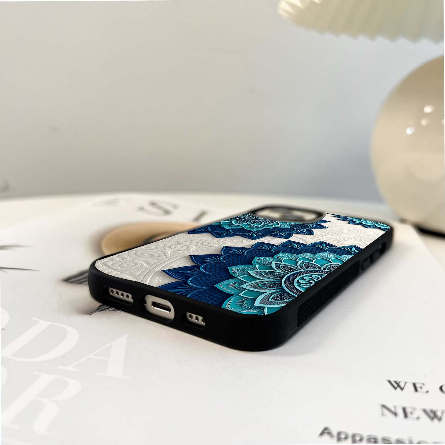 Teal Mandala Bloom Glass Case