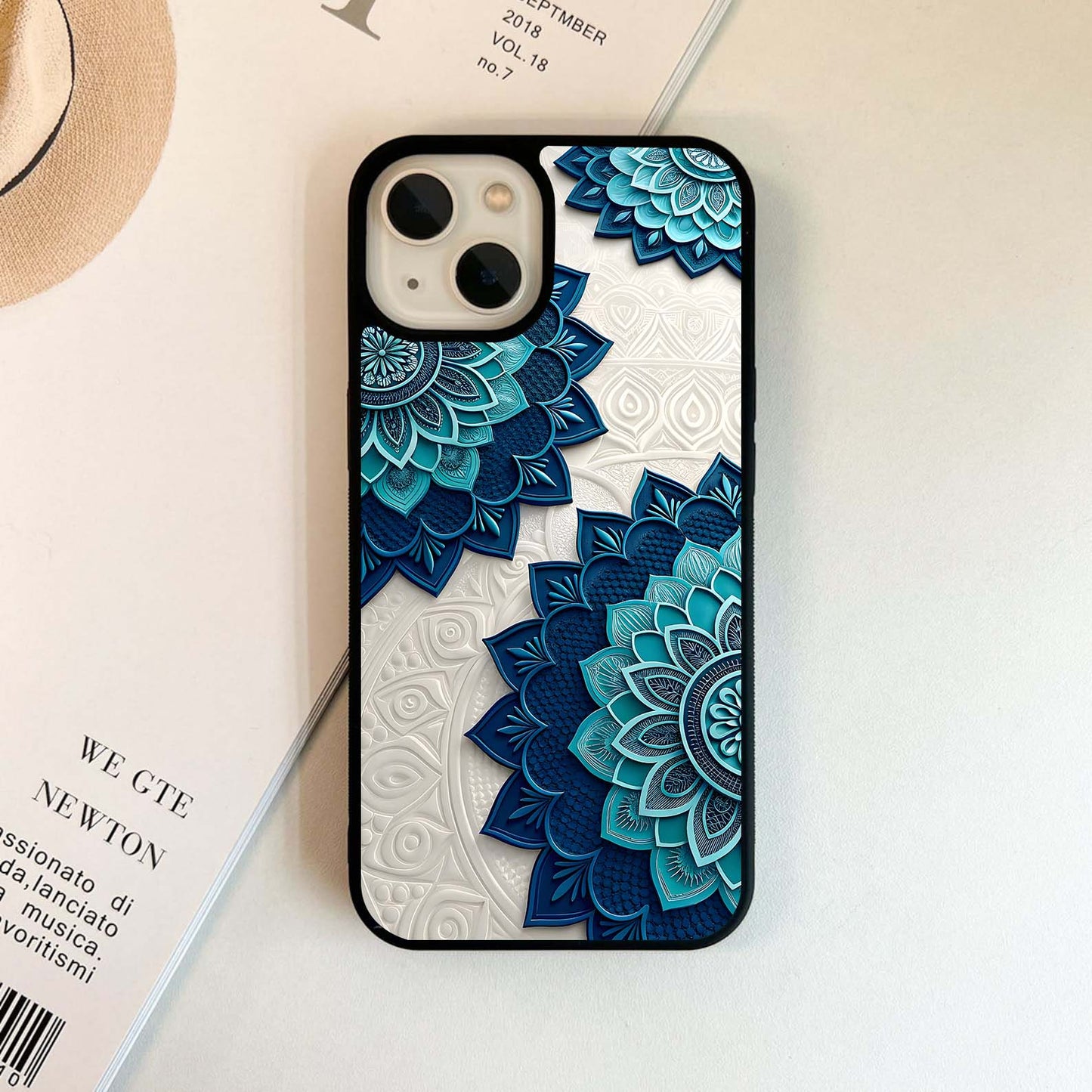 Teal Mandala Bloom Glass Case