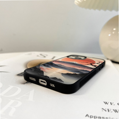 Mountains and Red Sun Glass Case