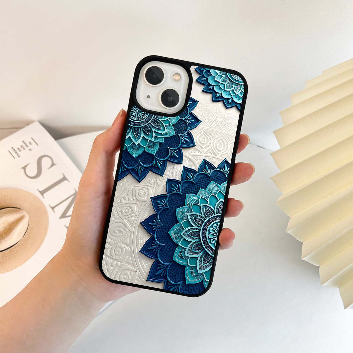 Teal Mandala Bloom Glass Case