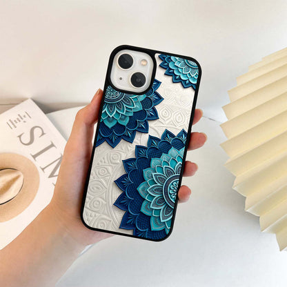 Teal Mandala Bloom Glass Case