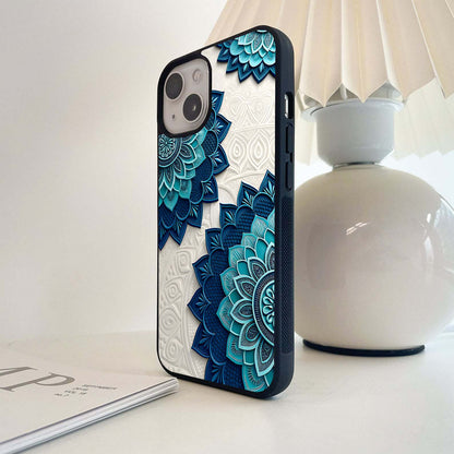 Teal Mandala Bloom Glass Case