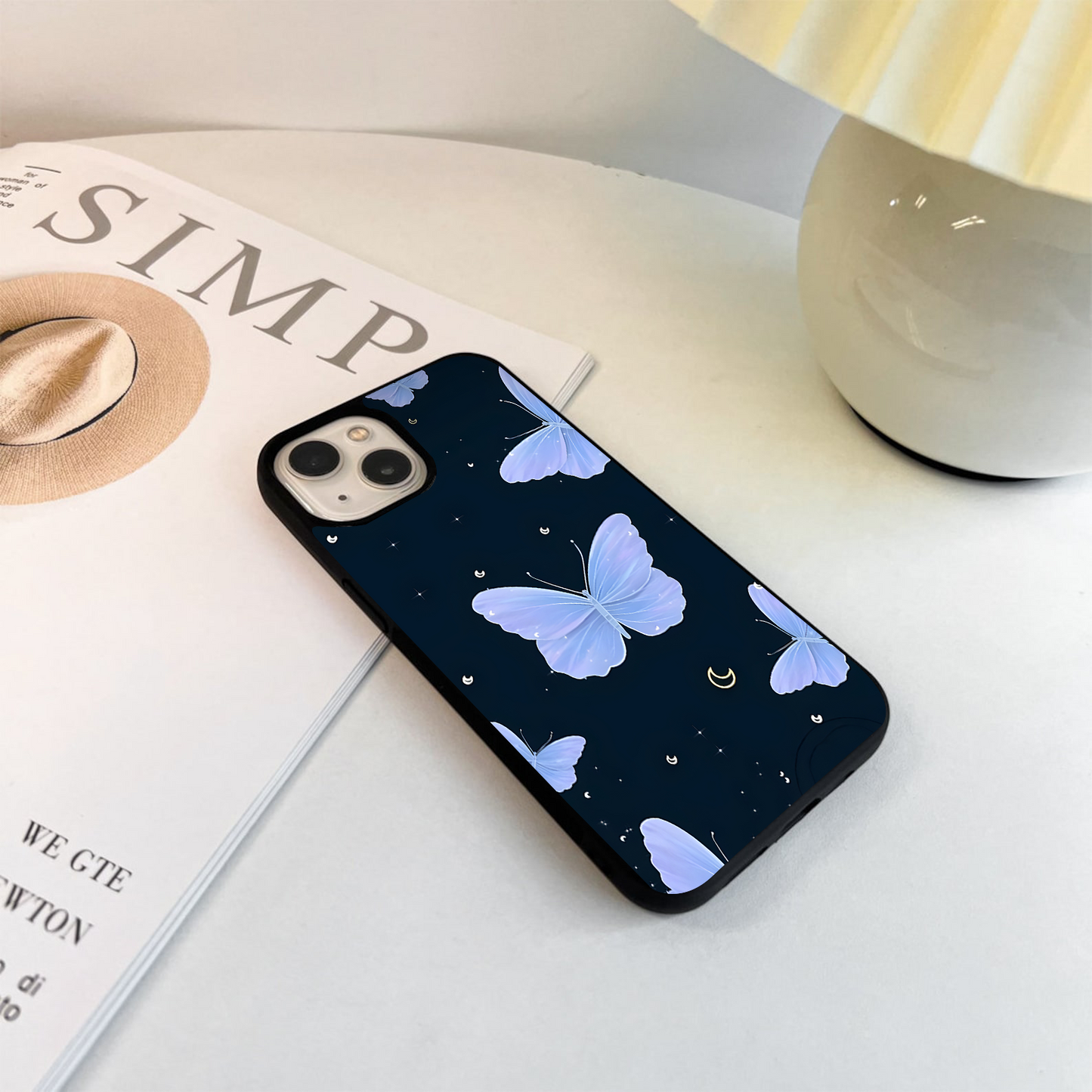 Butterfly With Stars Pattern Glass Case