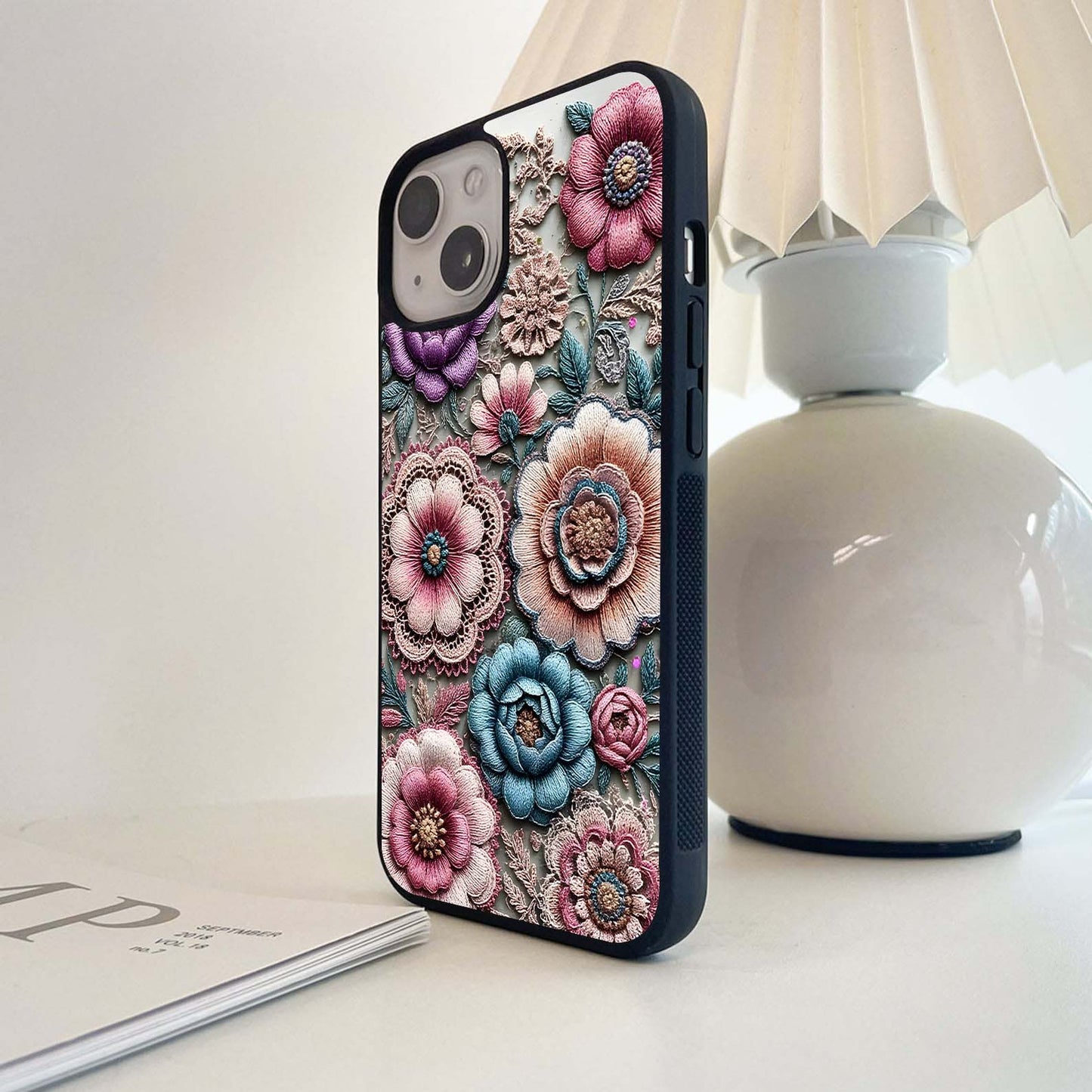 Threaded Blossoms Rose Glass Case