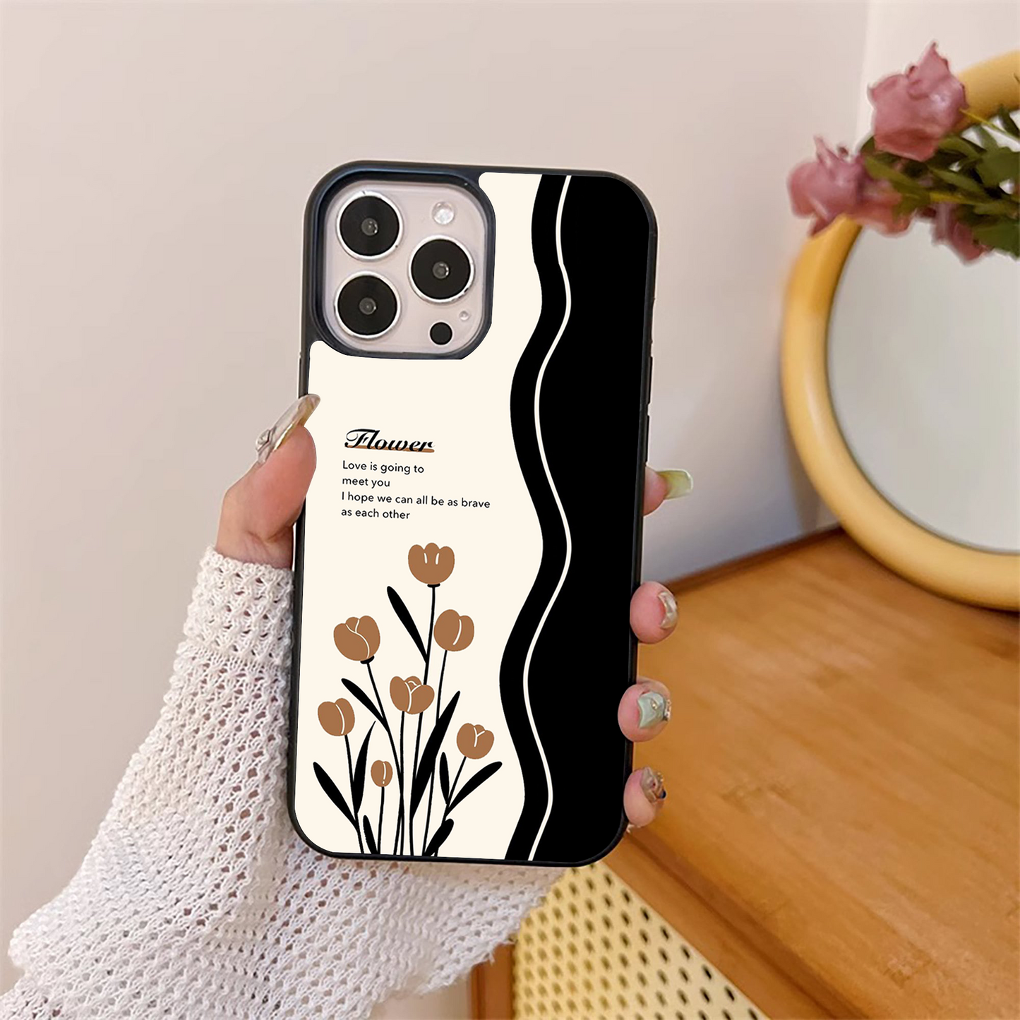 Flower with Quote Pattern Glass Case