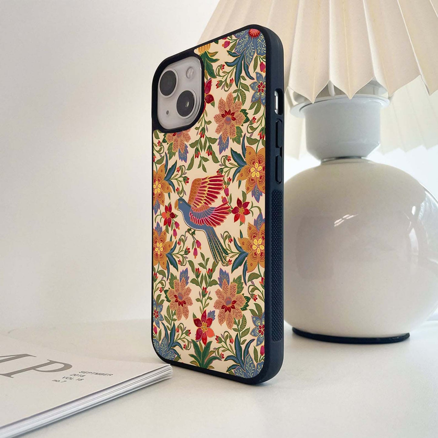 Tropical Folk Art Bird Glass Case