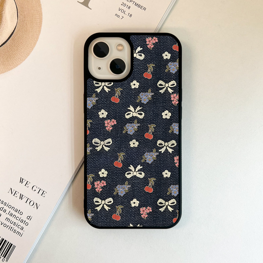 Cherry Bow Denim Glass Case