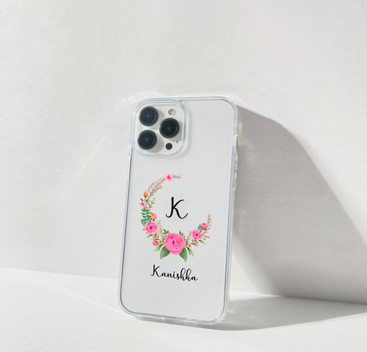 Initial Blossom Ring Custom Name Clear Silicon Soft Cover