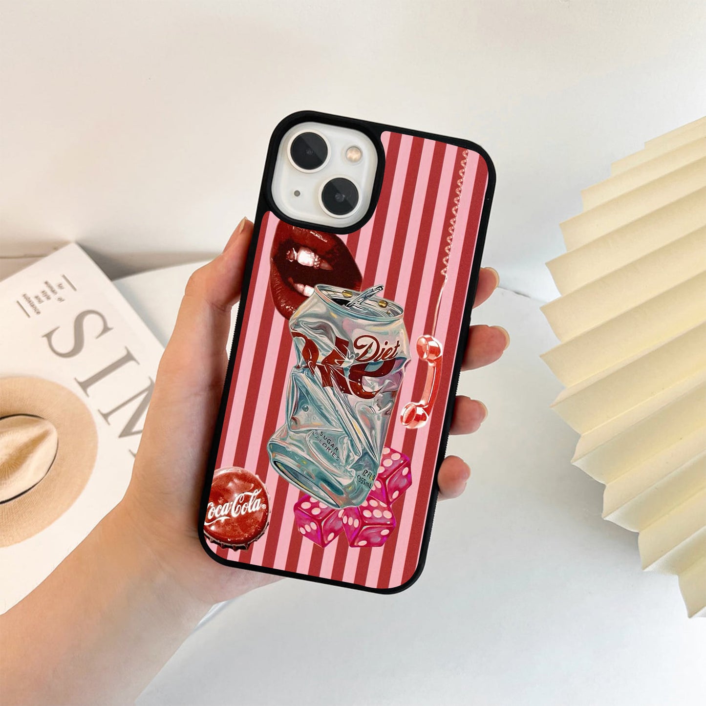 Diet Coke Pink Dice Glass Case