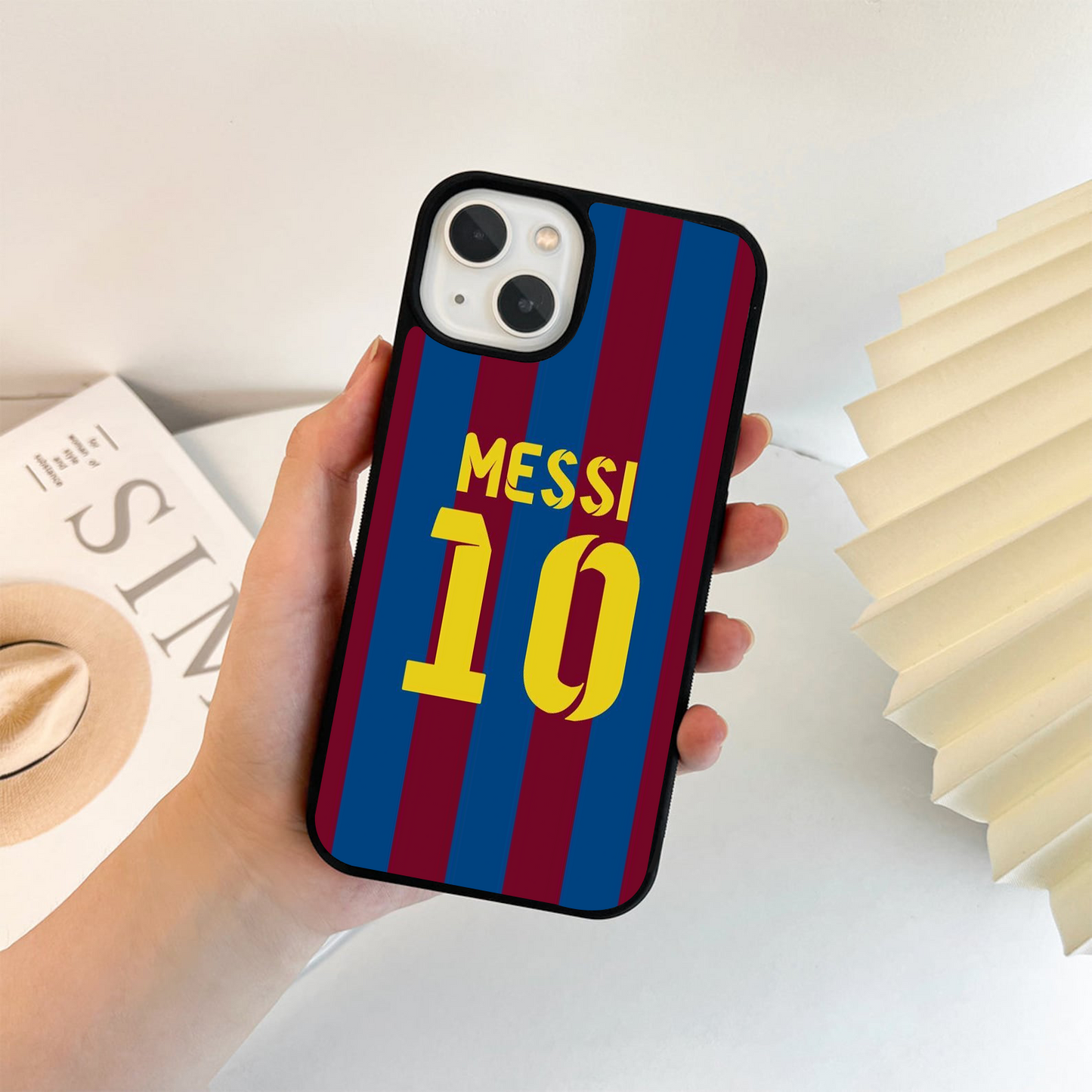 Messi 10 in Red & Blue Glass Case