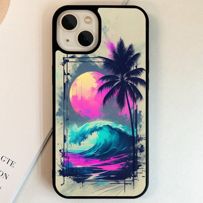 Neon Ocean Waves Glass Case
