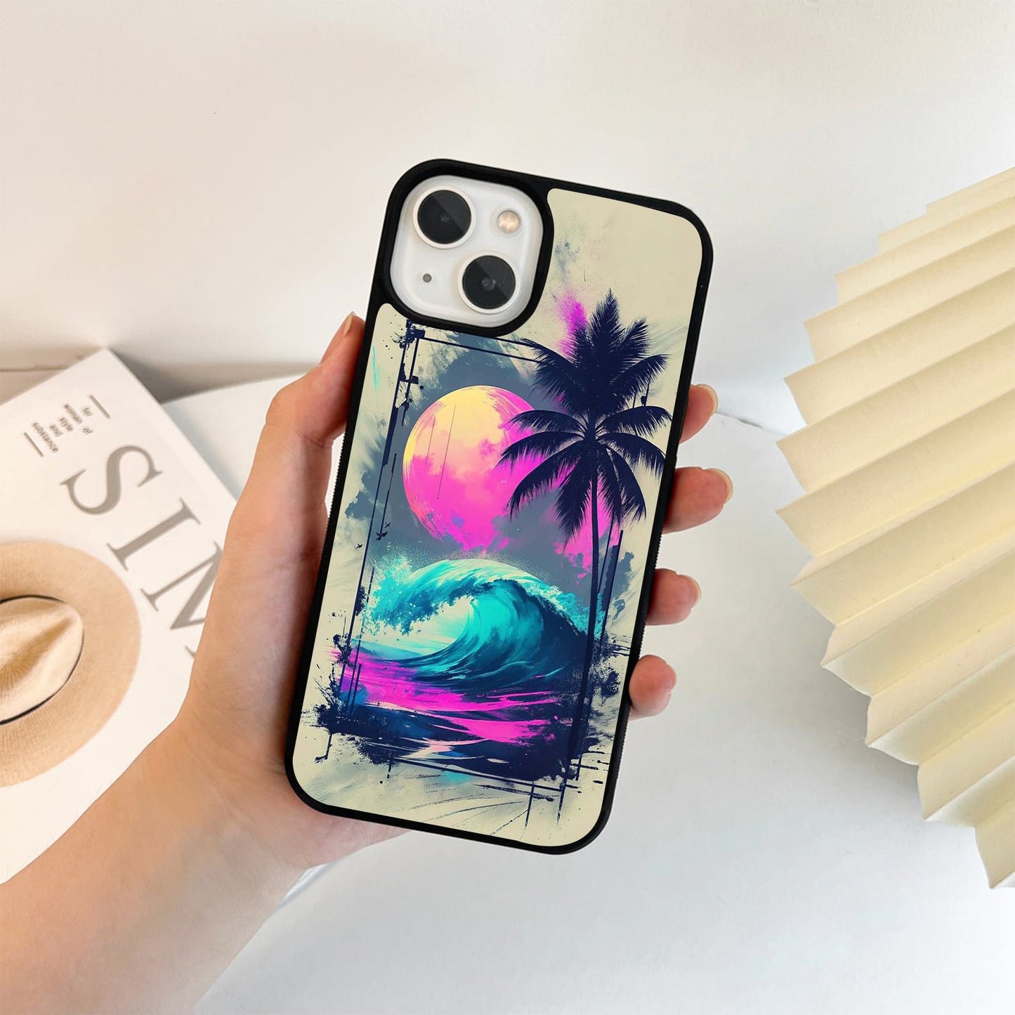 Neon Ocean Waves Glass Case