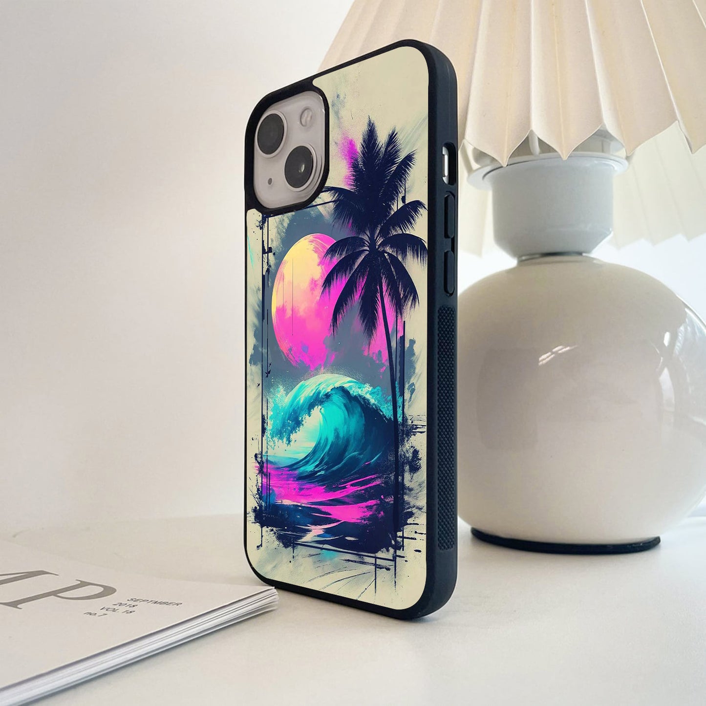 Neon Ocean Waves Glass Case