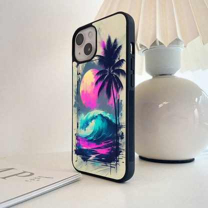 Neon Ocean Waves Glass Case