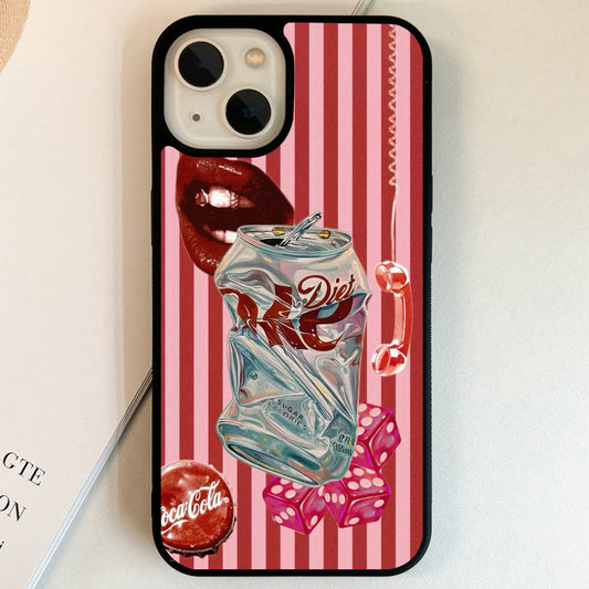 Diet Coke Pink Dice Glass Case