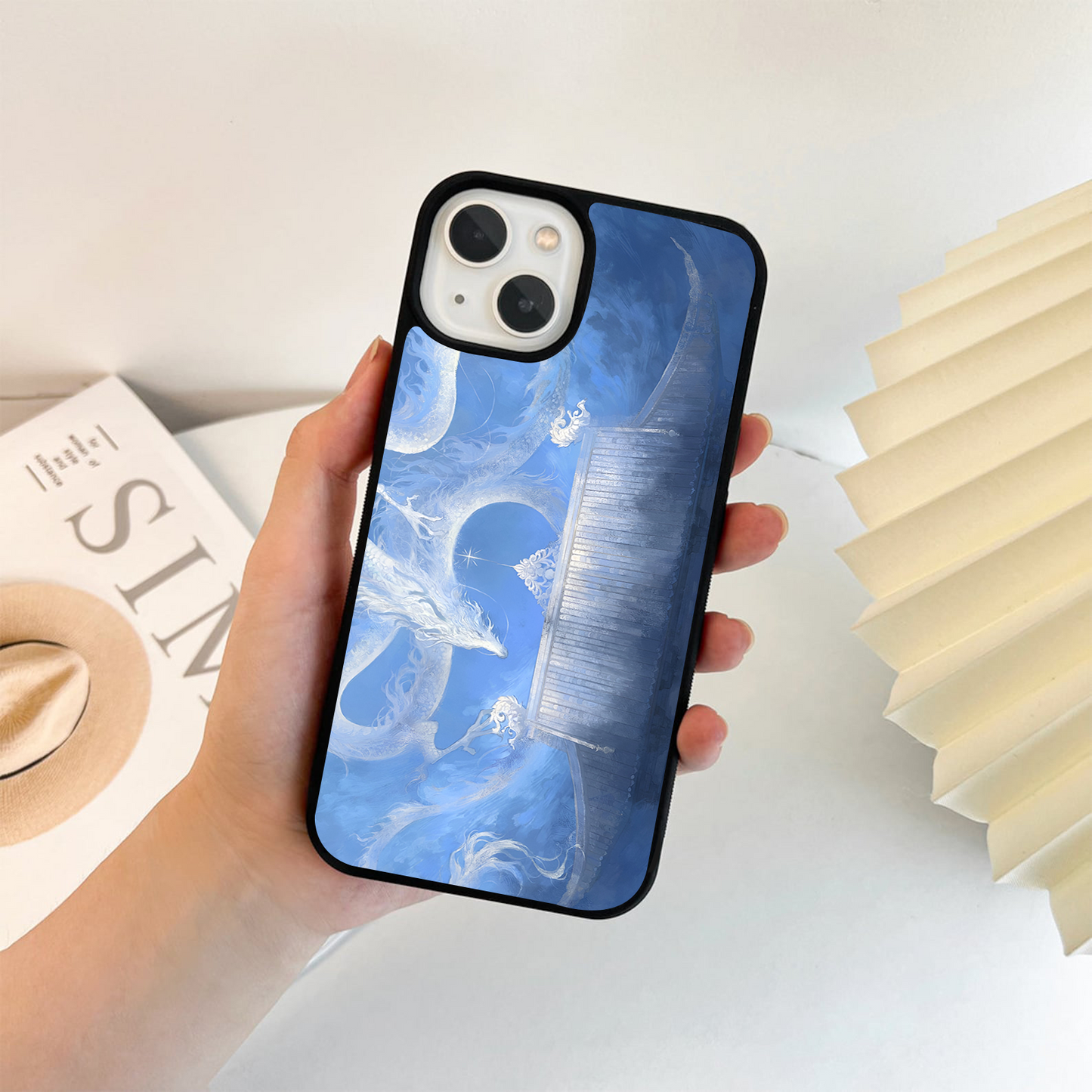 Celestial White Dragon Glass Case