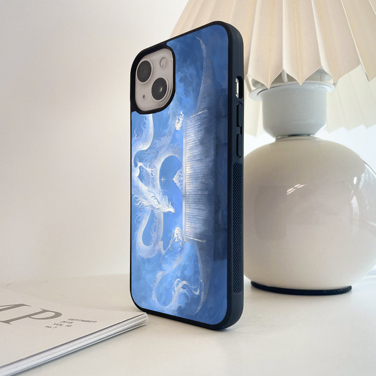 Celestial White Dragon Glass Case