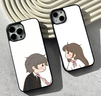 Talking Couple Glass Case ( 2 FREE Keychains )