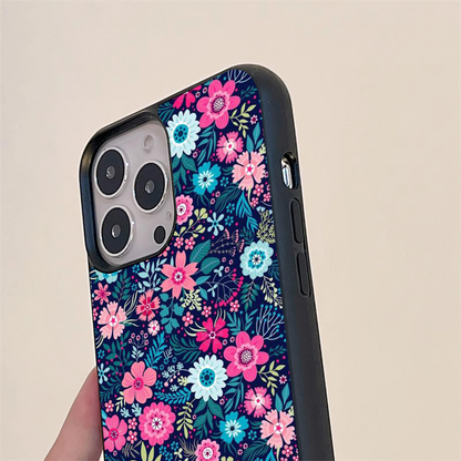 Dark Floral Flower Pattern Glass Case