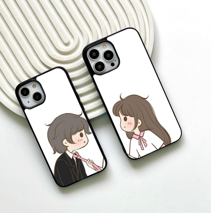 Talking Couple Glass Case ( 2 FREE Keychains )