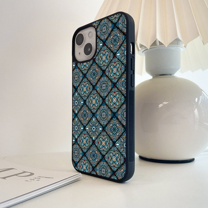 Ornate Blue Pattern Glass Case