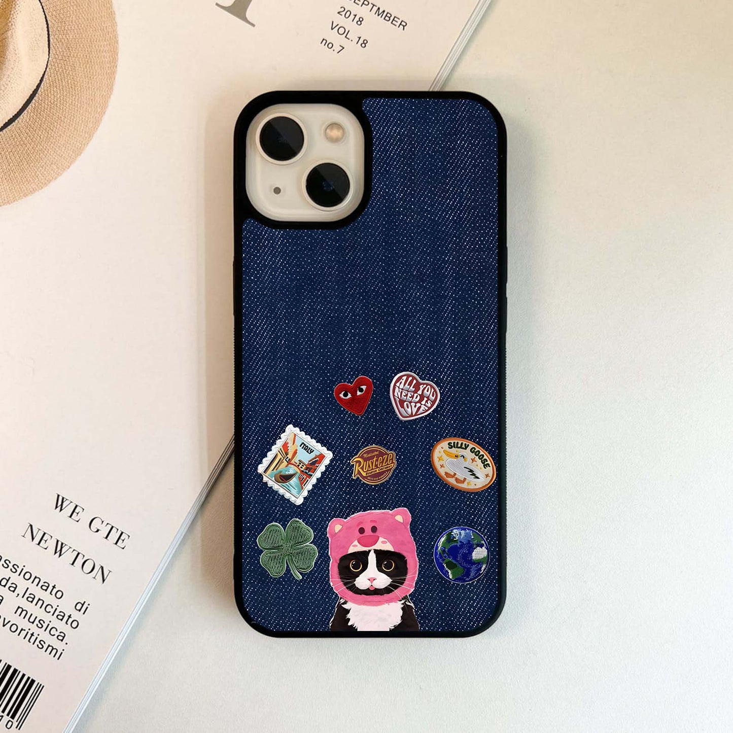 Cat Playful Denim Glass Case