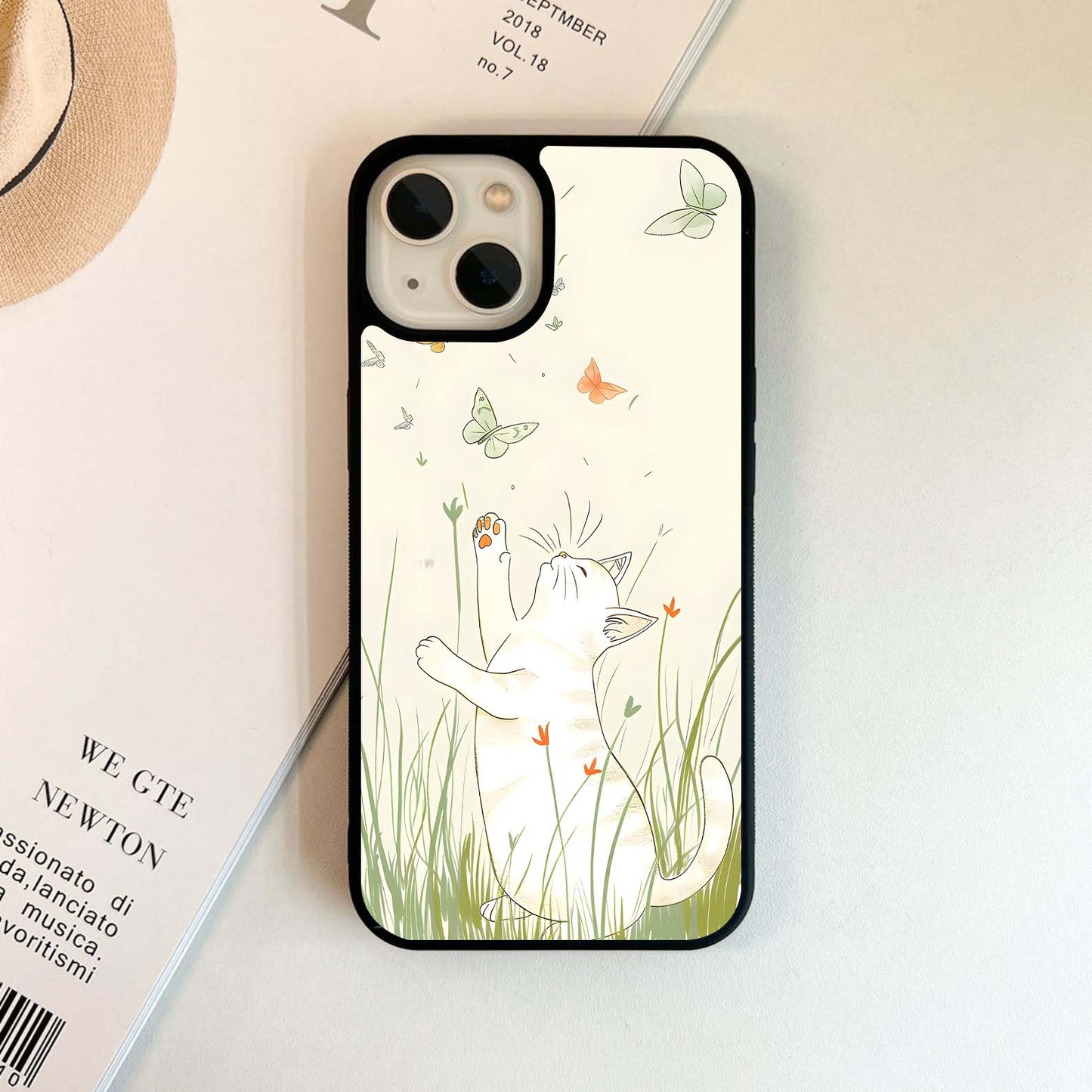 Cat Butterfly Whispers Glass Case