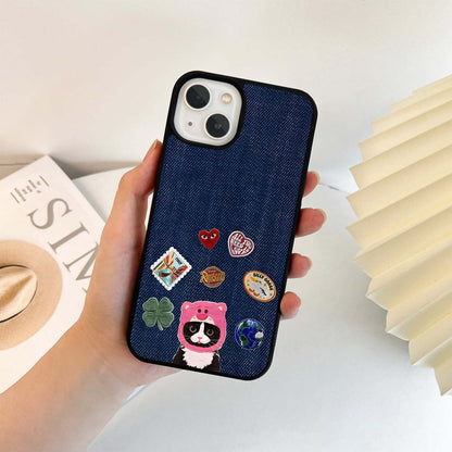 Cat Playful Denim Glass Case