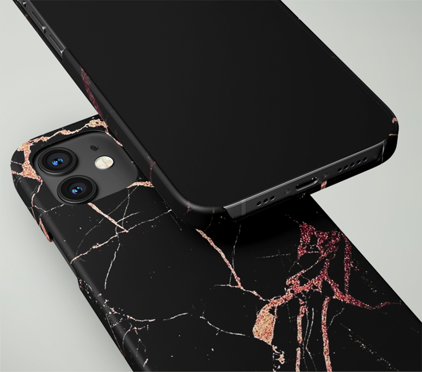 Black Marble With White/Red Strings Slim Case Cover With Same Design Holder
