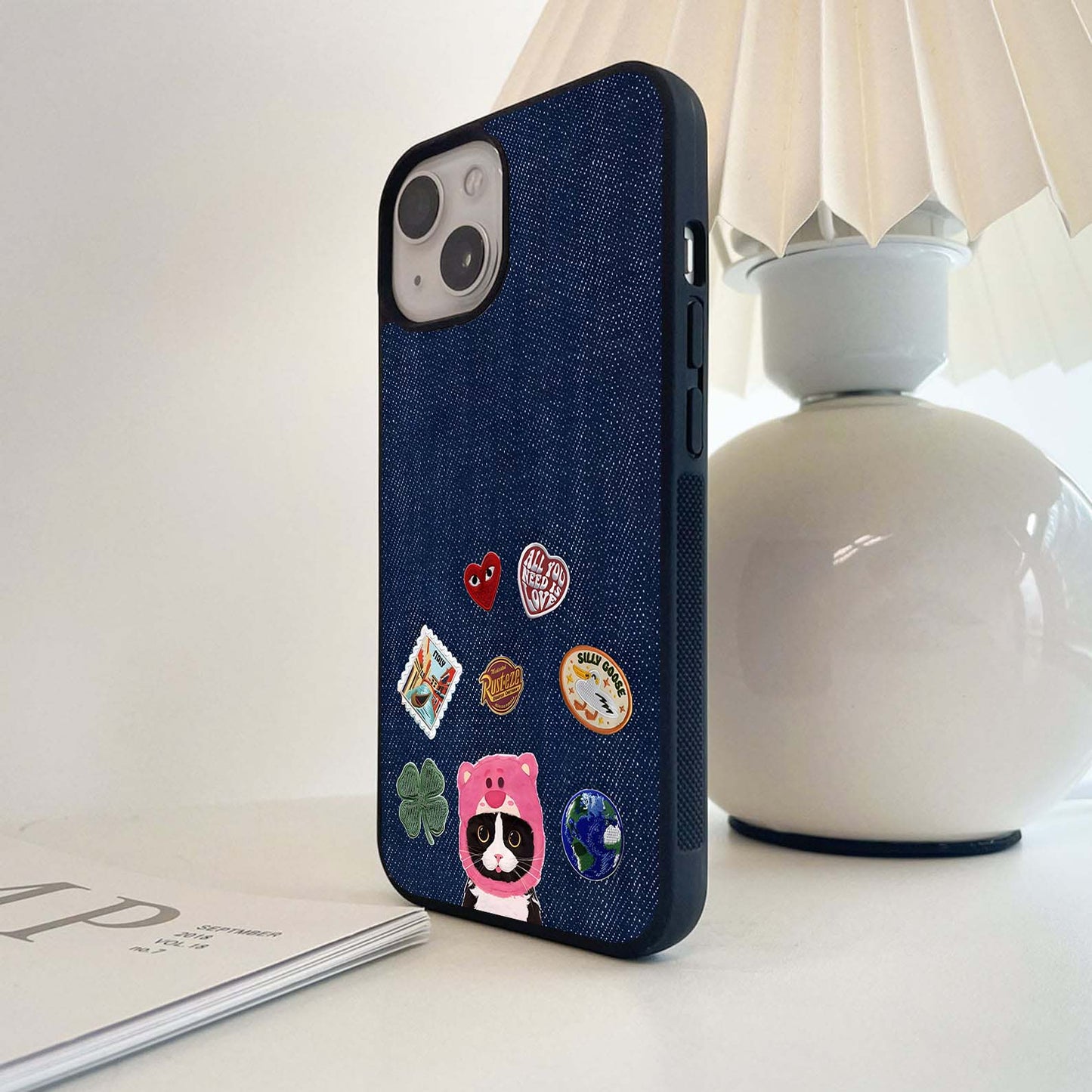 Cat Playful Denim Glass Case