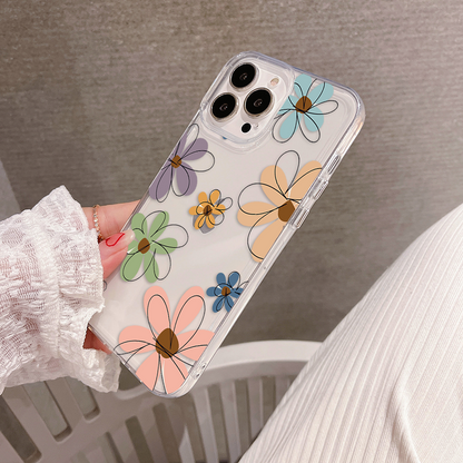 Cute Line Art Flower Clear Silicon Case Cover