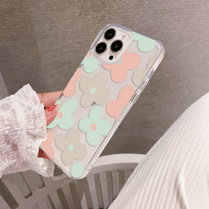 Peach and Green Flower Pattern Clear Silicon Case Cover