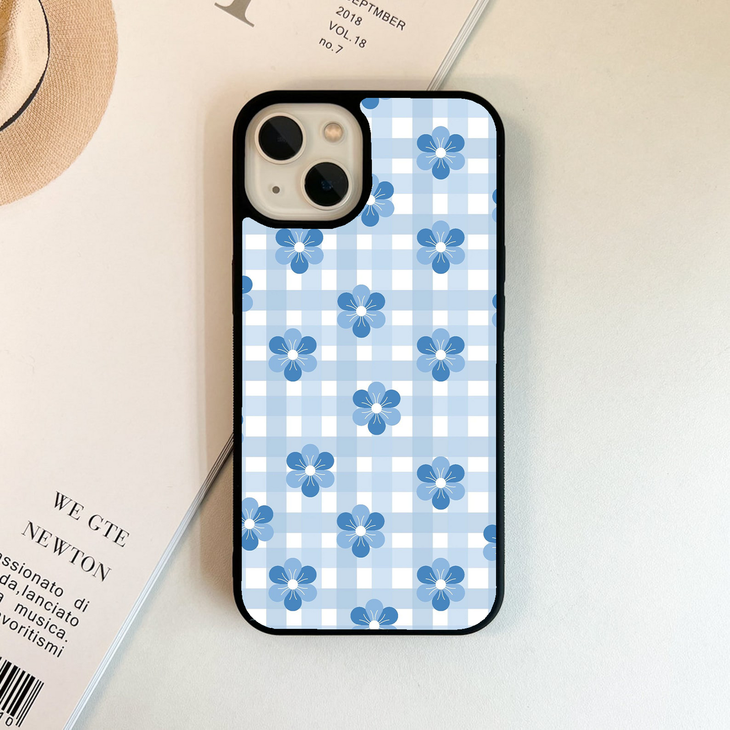 Blue Flower Checker Pattern  Glass Case