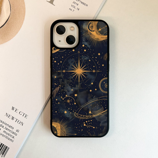 Golden Cosmic Drift Glass Case