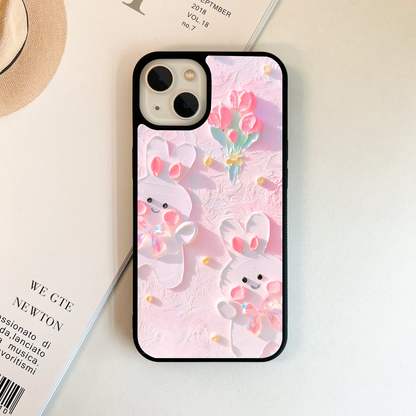 Bunny Blush Bloom  Glass Case