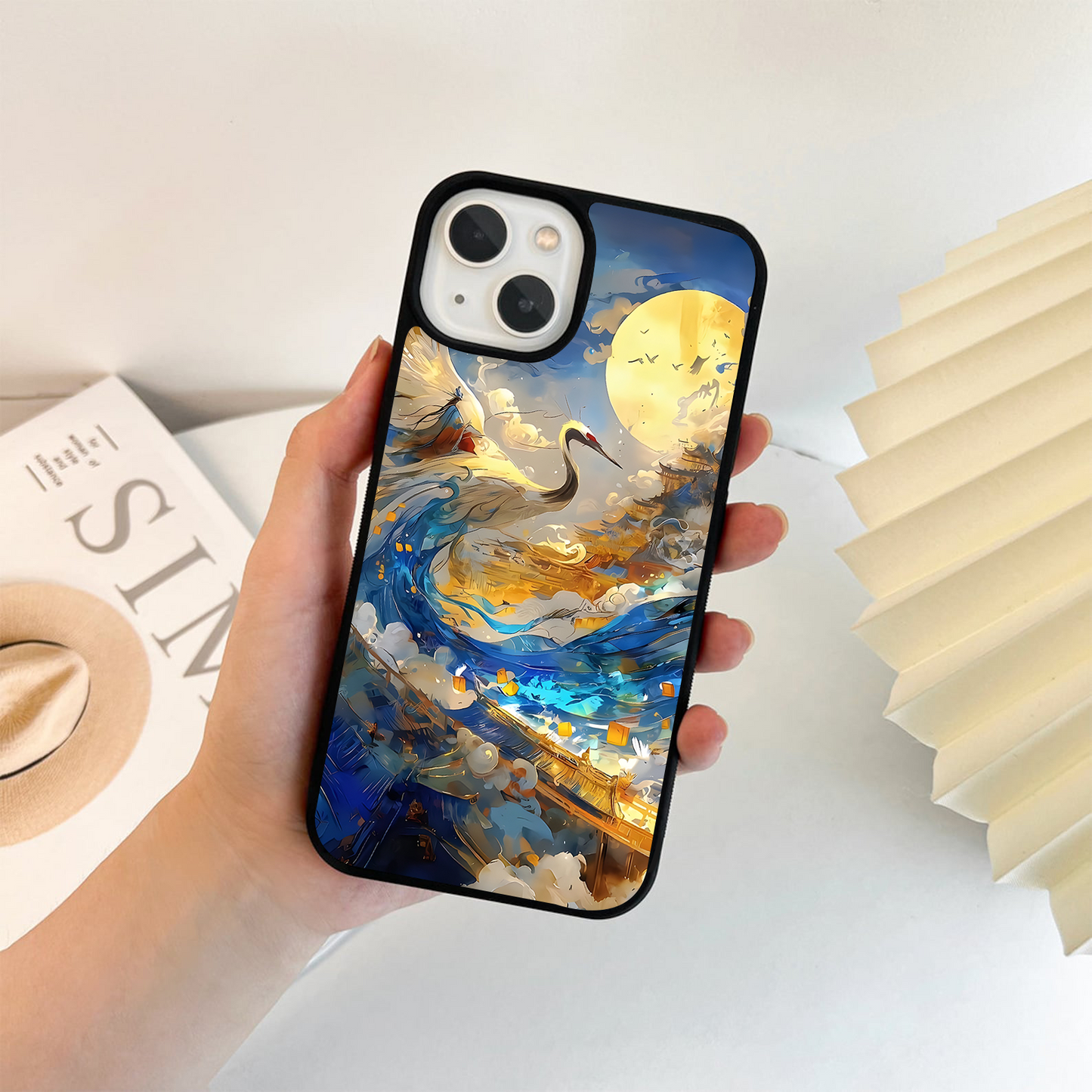 Moonlit Crane Flight Glass Case