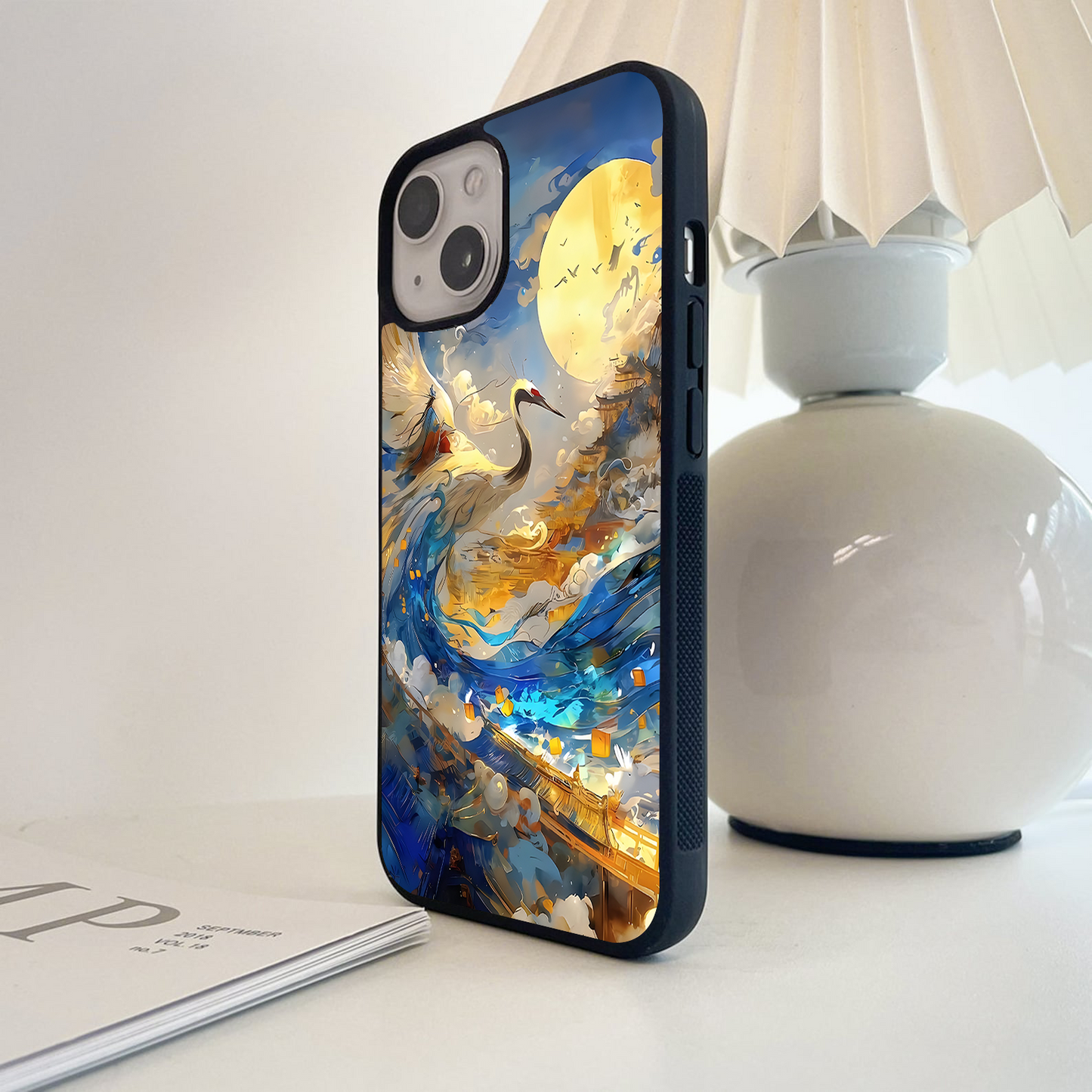 Moonlit Crane Flight Glass Case