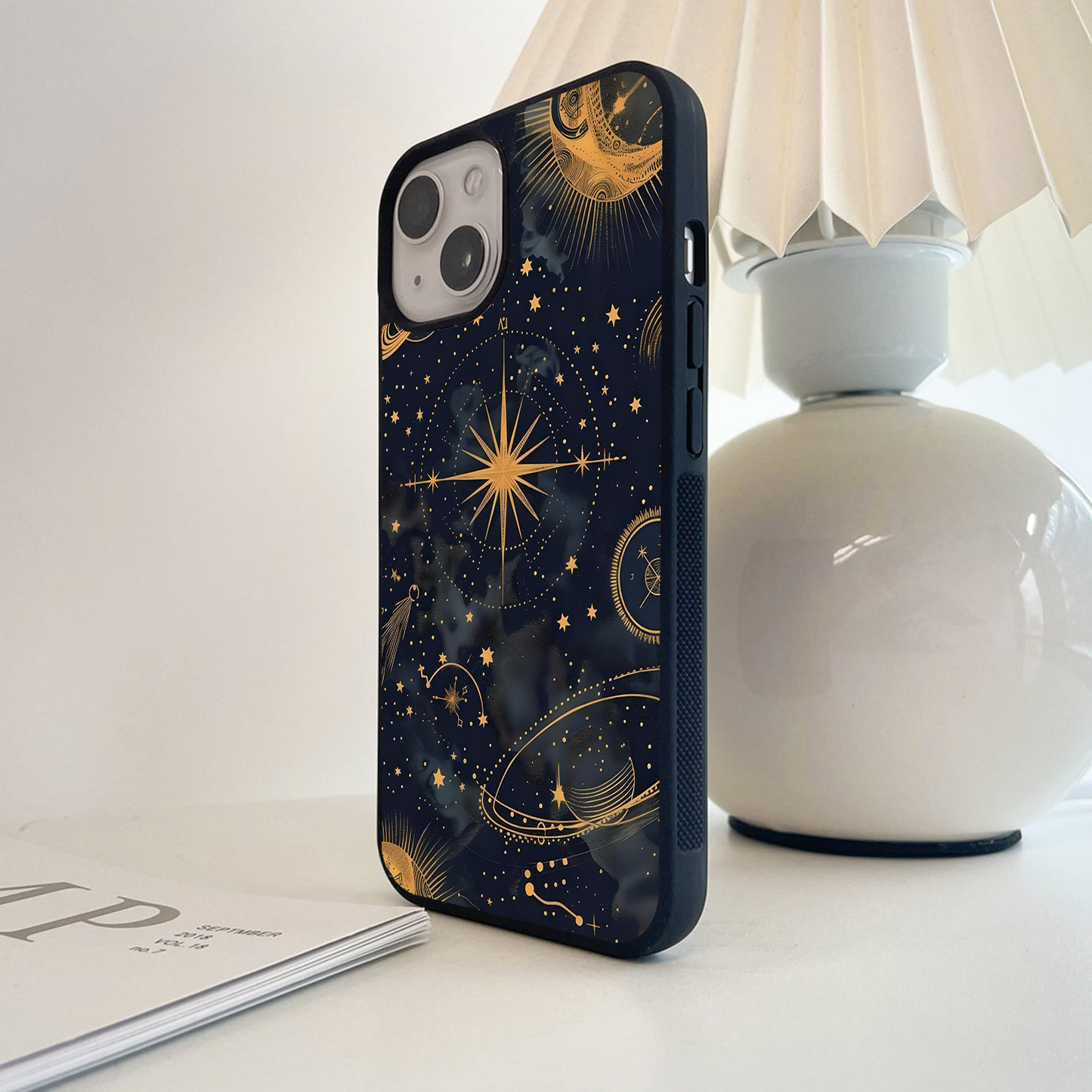 Golden Cosmic Drift Glass Case