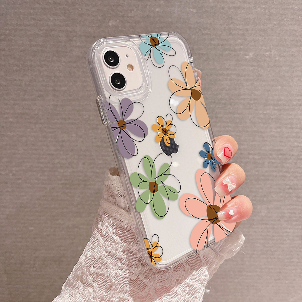 Cute Line Art Flower Clear Silicon Case Cover