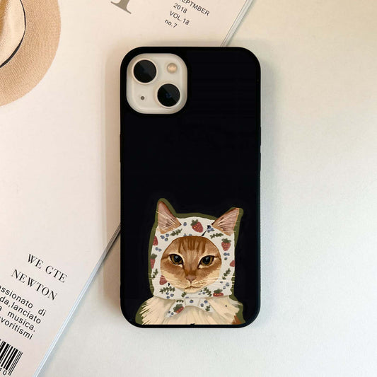 Cat in Strawberry Bonnet Glass Case