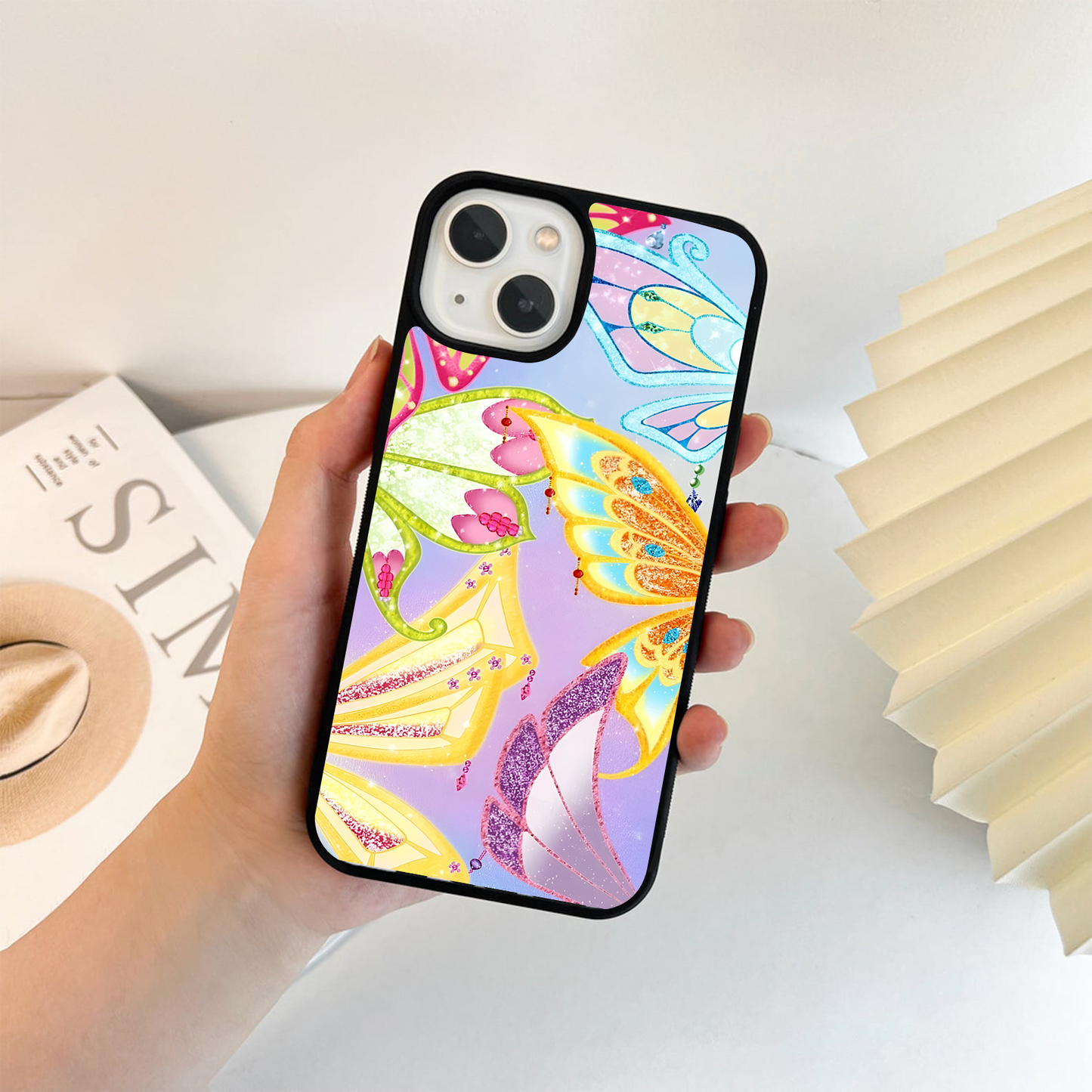 Butterfly Glitter Wings Glass Case