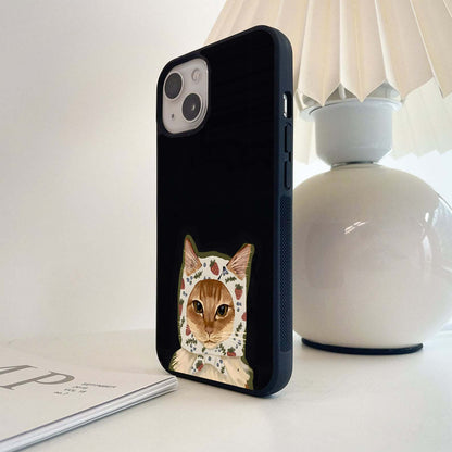 Cat in Strawberry Bonnet Glass Case