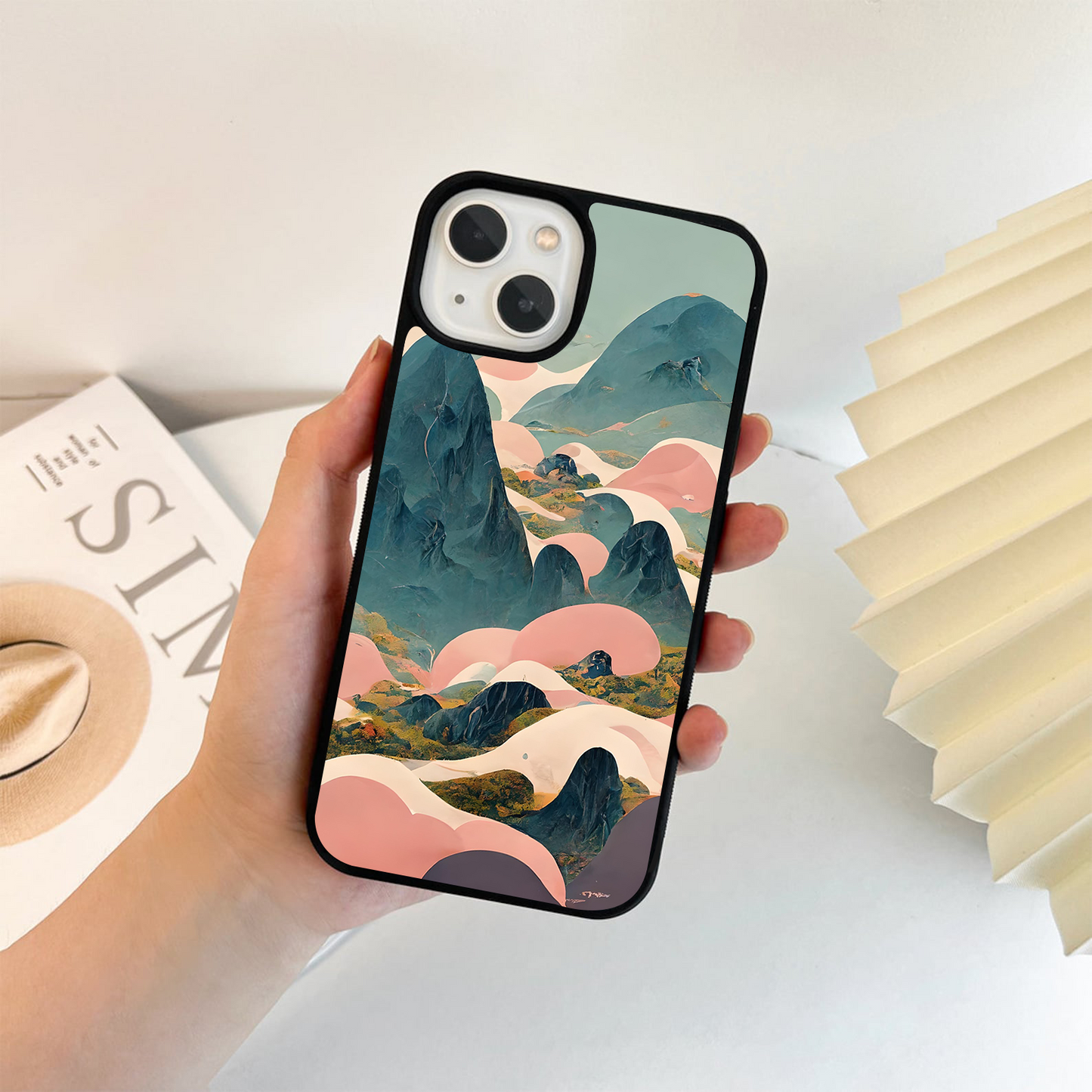 Pink Misty Mountainscape Glass Case