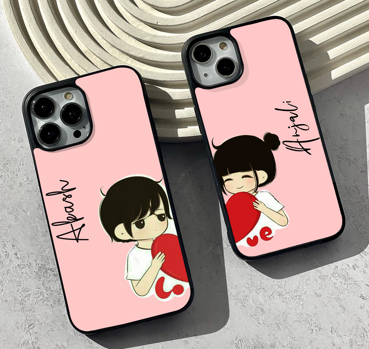 Custom Name Love Couple Glass Case ( 2 FREE Keychains )