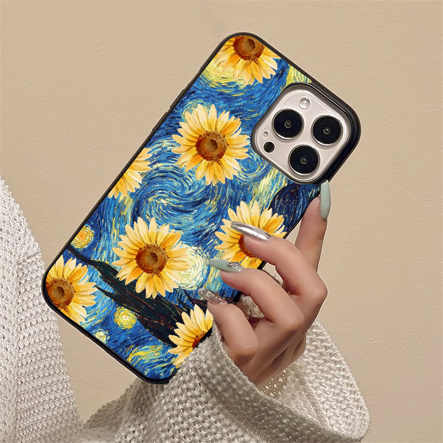Van Gogh Sunflower Pattern Glass Case