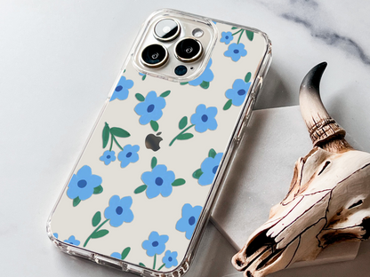 Cute Blue Small Flower Clear Silicon Case Cover