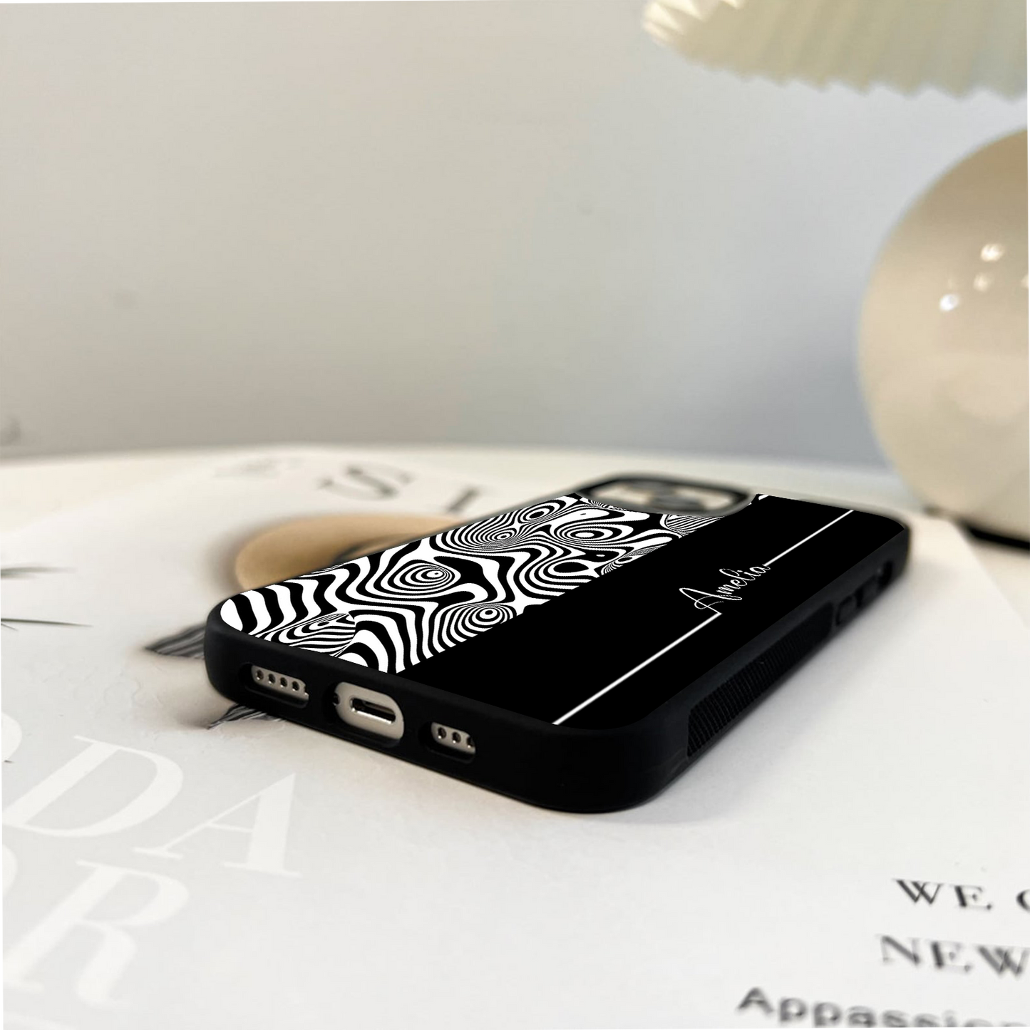 Abstract Black and White Custom Name Glass Case